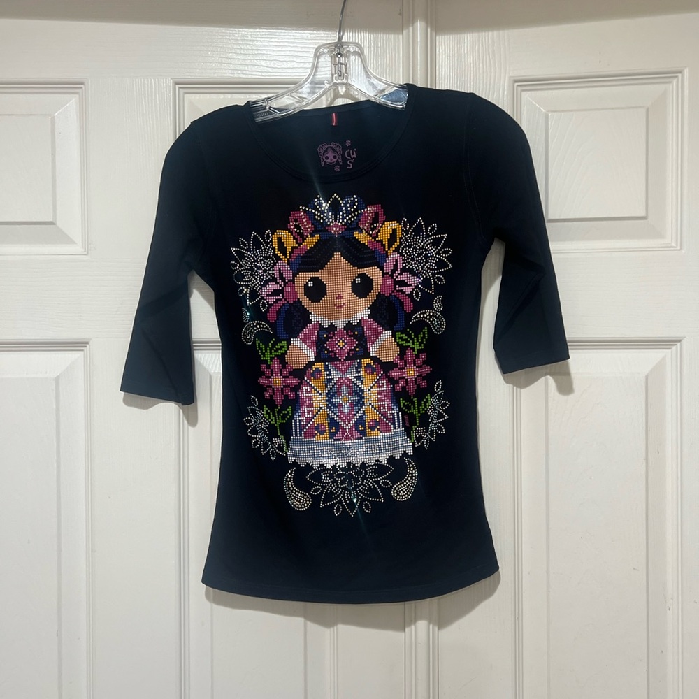 AY GUEY Embellished Mexican Doll Shortsleeve Tshirt The‎ Retro Señorita -
